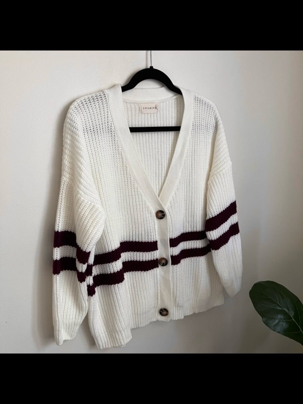 Women’s Cream & Burgundy Varsity Style Cardigan